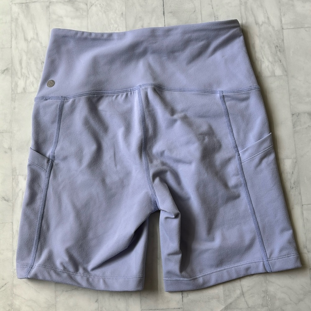 Zella Live In High Waist Pocket Bike Shorts in Blue Thistle - Picture 3 of 8